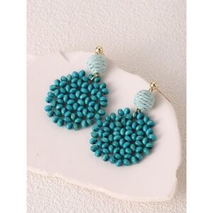 NEW Teal Wooden Beaded Drop Dangle Earrings Balls Vacation Resortwear Cruise